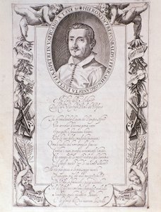 Portrait de Girolamo Frescobaldi (1583-1643) compositeur italien, gravure du frontispice de la partition de "Tocrate". 1637 - Unknown artist