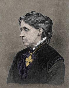 Portrait de Louisa May Alcott (1832-1888), romancière américaine. Gravure en couleur du XIXe siècle.