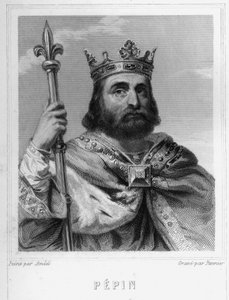 Portrait de Pépin le Bref (v. 714 - 768), Roi des Francs, premier des Carolingiens - dans “Histoire des Français” par Lavallée, gravure