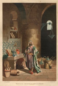 Portrait de Rhases (Rhazes, Razi, Al-Razi, Razis, ou Rases) (840-923) scientifique persan dans son laboratoire à Bagdad. Barcelone 1881 - Unknown artist