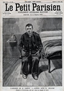 Portrait de Sante Caserio (1873-1894) anarchiste italien, assassin de Sadi Carnot, en prison. Gravure dans « Le Parisien »