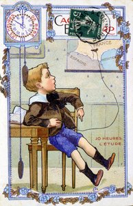 Carte postale montrant le déroulement de la journée d