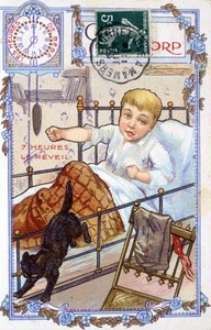 Carte postale montrant le déroulement de la journée d