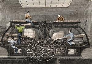 Presse à imprimer : presse à imprimer du journal « Le Siècle » à Paris. Gravure de 1857 dans « Le Musée Des Sciences ». - Unknown artist