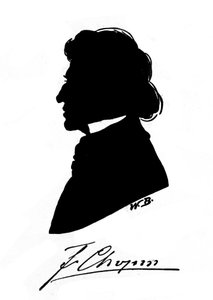 Silhouette de profil du compositeur polonais Frédéric Chopin (1810-1849) avec autographe. 19ème siècle