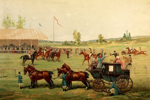 Champs de course. Chromolithographie en couleur fin 19e siècle. Paris, Arts décoratifs
