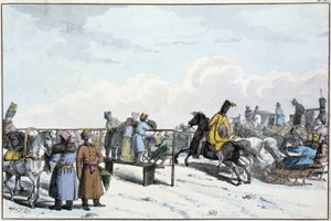 Course de chars et de chevaux en Russie - gravure