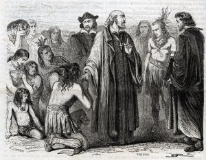 Représentation de Bartolomé de las Casas (1484-1566) prêtre dominicain, missionnaire auprès des Indiens (Portrait de Bartolomé de las Casas, frère dominicain et protecteur des Indiens) - gravure de 1860