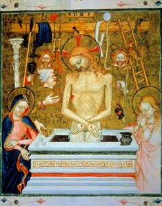 Résurrection du Christ : Christ sortant du tombeau entre la Vierge et Saint Jean avec les instruments de la passion (Miniature)