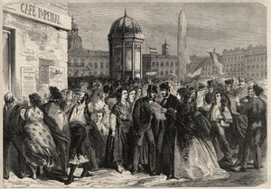 Révolution de septembre 1868 en Espagne (Gloriosa) : lecture du manifeste de la junte, dans la rue d