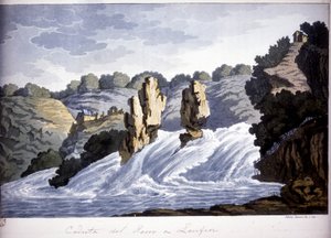 Chute du Rhin à Laufen, Allemagne. Gravure du début du XIXe siècle