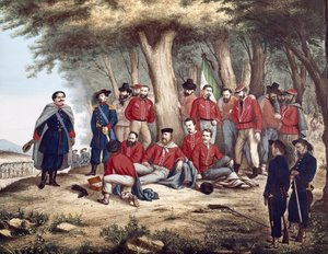 Risorgimento : le patriote italien Giuseppe Garibaldi blessé à Aspromonte, le 29/08/1862, est transporté par des soldats - Unknown artist