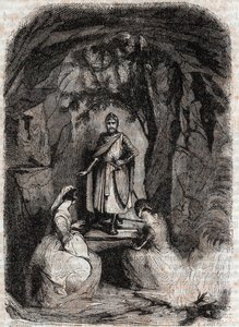 Roland voit Isabelle dans une grotte - gravure de 1851 de « Roland furieux » (Orlando furioso) (16e siècle) par Ludovico Ariosto, connu sous le nom d