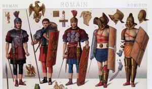 Costumes de gladiateurs romains et guerriers. Chromolithographie du XIXe siècle. - Unknown artist