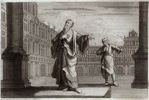 Bible de Royaumont, Nouveau Testament : Parabole du Pharisien et du Publicain, qui allèrent prier au Temple. Illustration de 1811. - Unknown artist