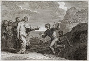 Bible de Royaumont, Nouveau Testament : Possédé guéri. Jésus-Christ guérit un possédé que le démon rendait furieux. Illustration de 1811. - Unknown artist