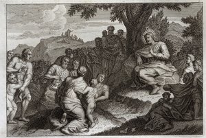 Bible de Royaumont, Nouveau Testament : Sermon sur la montagne. Jésus-Christ choisit douze apôtres parmi ses disciples et prononce devant eux et devant une grande foule le Sermon, habituellement appelé le Sermon sur la Montagne. Illustration de 1811. - Unknown artist