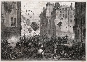 Rue Saint-Antoine pendant les Trois Glorieuses (juillet 1830) - Révolution de 1830 Combats de barricades rue Saint-Antoine en 1830 - Unknown artist