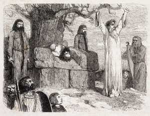 Sacrifice humain par des druides - dans « La Bretagne ancienne et moderne » de Pitre-Chevalier, édité par W. Coquebert
