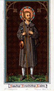 Saint Benoît de Nursie (né à Nurcia en Ombrie vers 480 - 527) en pèlerin. Chromolithographie de 1885