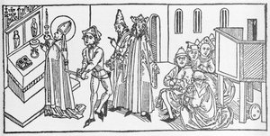Saint Matthieu. Gravure de «Leben der Heiligen - sommerteil» (Le livre des saints) par Jacobus (Jacques) de Voragine (1228-1298). Lubeck 1488