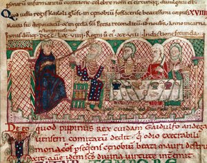 Saint Maur reçu à la table de Gaidulfe de Ravenne (miniature)