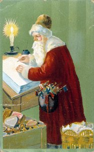 Le Père Noël préparant des cadeaux. - Unknown artist