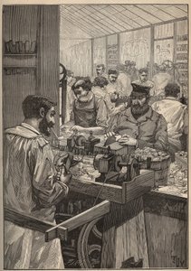 Écume de mer : fabrication de pipes en écume de mer. Gravure de 1885 dans "Les arts et métiers illustrés" par Adolphe Bitard.