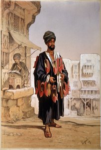 Vendeur de babouches et fumeur de narguilé en Égypte