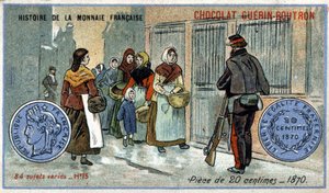 Histoire de la Monnaie Française publiée par Chocolat Guérin Boutron. Pièce de 20 centimes de 1870