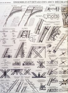 Ensembles et détails des arches décoratives de la Tour Eiffel - dessin industriel