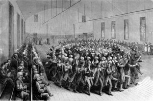 Procession religieuse des Shaking Quakers (danse) à New York. Illustration du 19ème siècle