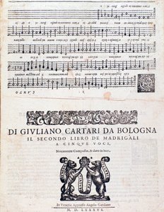 Page de partition des Madrigaux (2e livre) par Giuliano Cartari de Bologne
