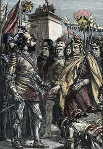 Conquête espagnole du Mexique : rencontre entre Hernan Cortes et Montezuma II en 1519 - Unknown artist