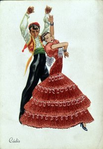 Danseurs de flamenco espagnols en costumes traditionnels - Unknown artist