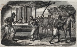 Fabrication du sucre : un moulin à canne à sucre dans une sucrerie aux Antilles. Gravure de 1859. - Unknown artist