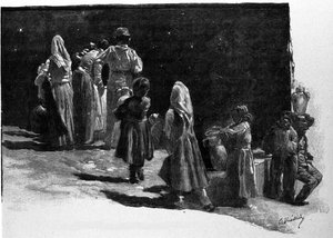 Superstition : la contemplation des étoiles par les habitants des villages de Sicile. Gravure du XIXe siècle