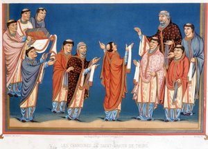 Les chanoines de Saint Martin de Tours offrant au roi Charles le Chauve une Bible écrite dans leur abbaye - Unknown artist