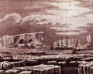 Le bateau Challenger au milieu des icebergs - Unknown artist