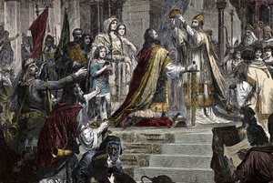 Le Couronnement de Charlemagne - Couronnement de Charlemagne (742 - 814) en 800 par le pape Léon III
