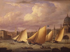 La flotte de Cumberland courant au-dessus du pont de Londres, 1782