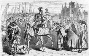 Les Français se rendent à Bordeaux le 23 juin 1451 sous Charles VII, fin de la reconquête contre les Anglais. Gravure du 19ème siècle - Unknown artist