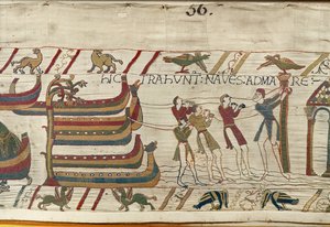 Les Normands tirent leurs navires vers la mer, Tapisserie de Bayeux