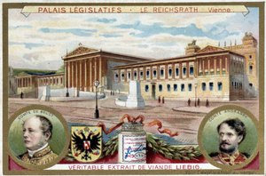 Le Palais du Reichsrath, Vienne (Autriche), avec portraits du comte Friedrich Ferdinand de Beust (1809-1886) et du comte Gyula Andrassy (1823-1890) - Chromolithographie Liebig - Unknown artist