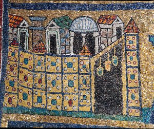 La Vision de la Jérusalem Céleste : détail de Jérusalem représentée dans une citation fortifiée. - Unknown artist