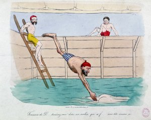 Le bain : caricature des bains publics (piscines) à Paris - XIXe siècle, Carnavalet
