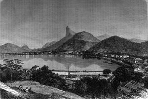 La baie de Rio de Janeiro au Brésil. En arrière-plan, « Pain de Sucre ». Gravure dans « Le Journal de la Jeunesse »