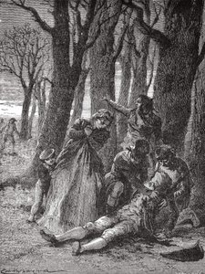 Le corps de Philippe Lebon (1769 - 1804), percé de treize coups de couteau aux Champs-Élysées, est relevé le matin du 3 décembre 1804 - dans « Album de la Science ; savants illustres ; Grandes découvertes » 1896 - Unknown artist