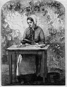 Le bouchage du vin de Champagne. Gravure de 1864.