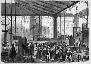 Le marché central de Paris : le marché aux poissons en 1858